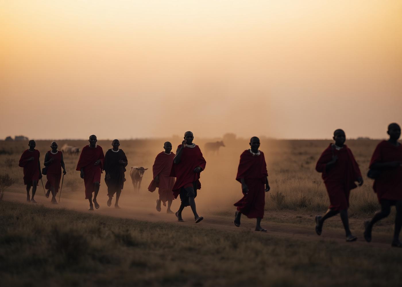Community members walking at dusk